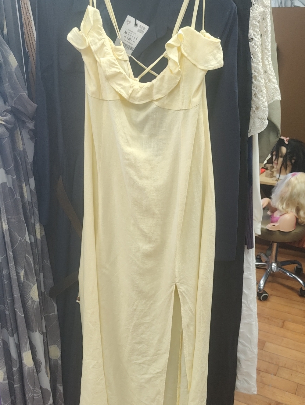 Zara Pale Yellow Ruffle-Trim Slip Dress